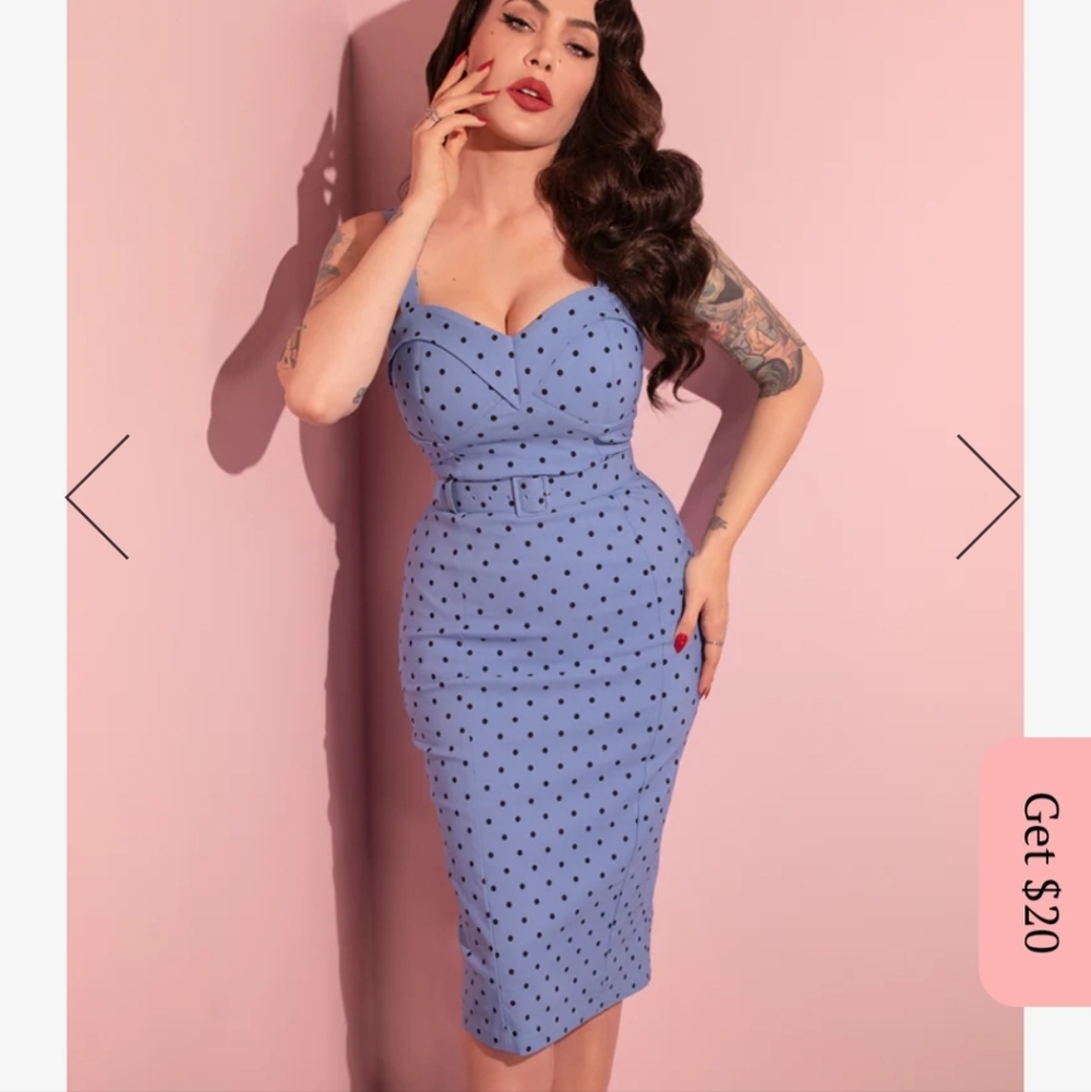 NWT XL Vixen Maneater Wiggle Blue Polka Dot Dress